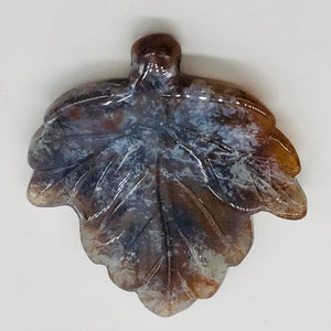 Natural Ocean Jasper Carved Leaf Centerpiece Bead | 46x40x5 mm | 1 Bead |
