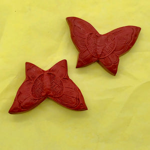 Cinnabar Carved Butterfly Beads | 25x17x11mm | Red | 2 Beads |
