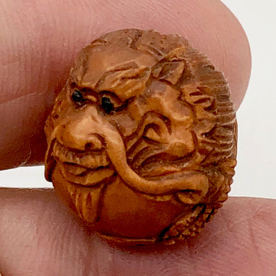 Hand Carved Boxwood Happy Dragon Ojime Netsuke Bead | 19mm | | 19mm | Brown - PremiumBead Primary Image 1
