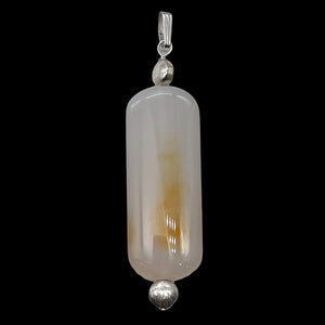 Orange White Sardonyx Pendant with Sterling Silver Accent Bead | 2 1/2" Long |