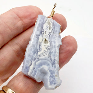 87cts Blue Chalcedony Druzy Dream Bead 14K Gold Filled Pendant | 2 3/4"Long |