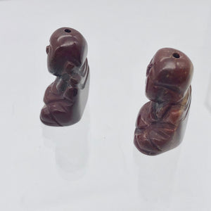 2 Hand Carved Brecciated Jasper Buddha Beads | 20x15x9mm | Red w/Brown and Grey - PremiumBead Alternate Image 3
