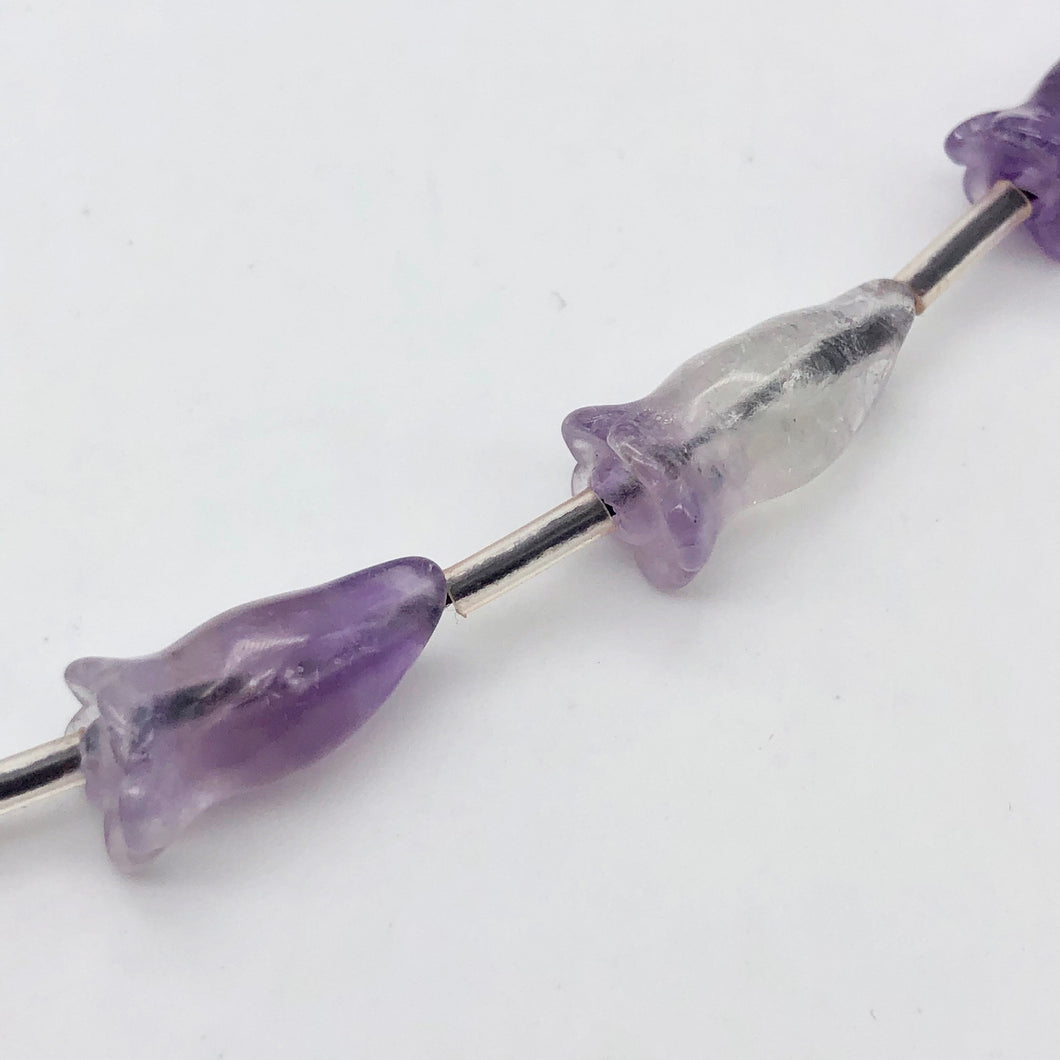 2 Lovely Carved Amethyst Trumpet Flower Beads | 2 Beads | 16x9mm | 10825 - PremiumBead Primary Image 1