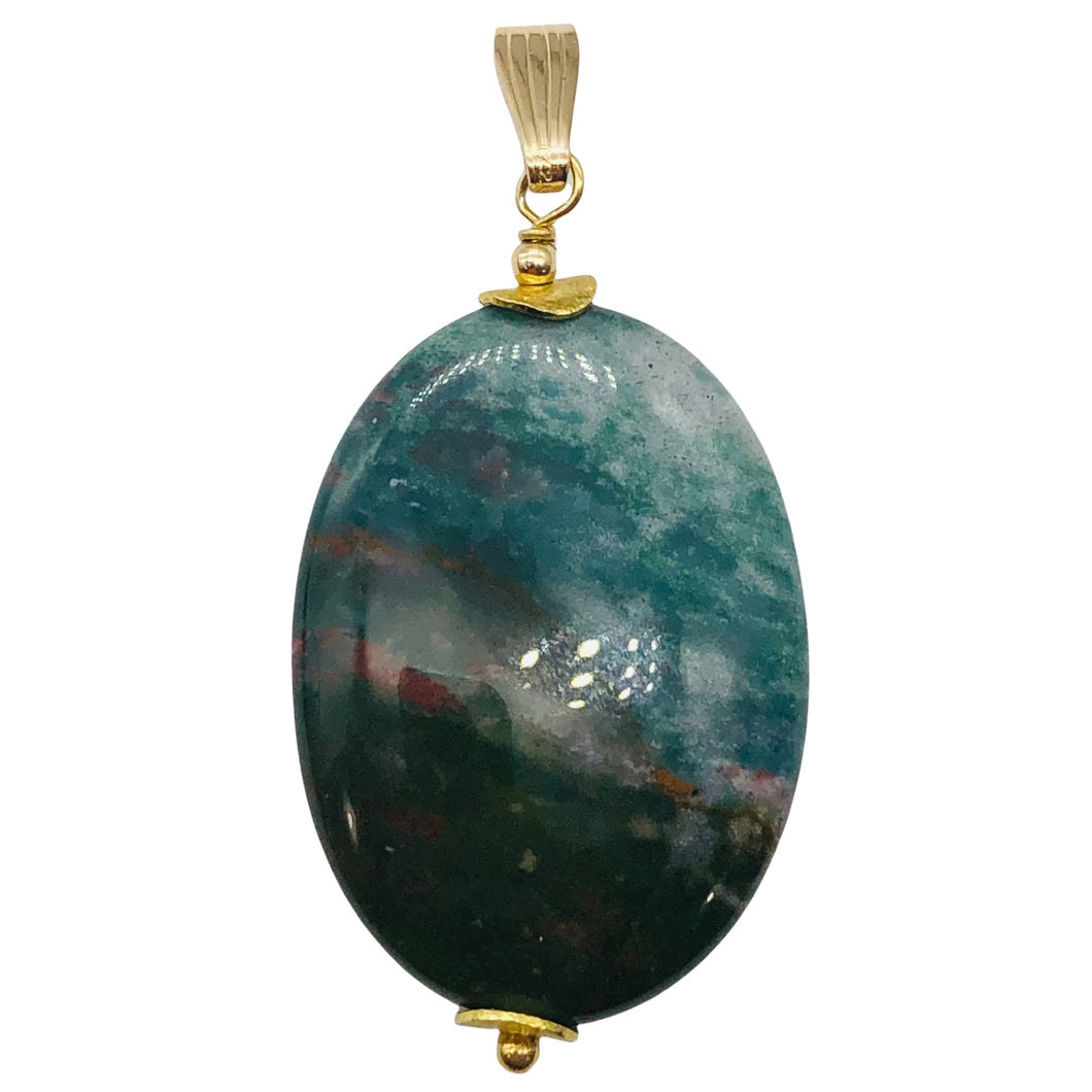 Rare Huge Bloodstone & 14K Gold Filled Oval Pendant | 2