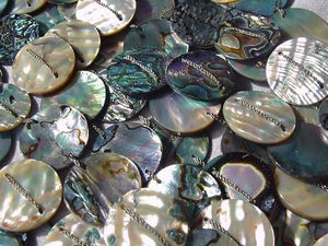 Exotic! Double- Drilled Abalone Coin (3) Three 10x3mm Beads! 5063 - PremiumBead Alternate Image 4