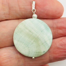 Load image into Gallery viewer, Wavy Hemimorphite Disc Dangle Sterling Silver Pendant| 1 3/4&quot; Long| Aqua/Green |
