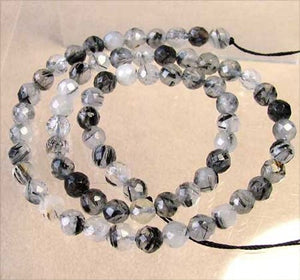 Shine! Natural Untreated Tourmalated Quartz Faceted Round Bead Strand | 6 mm |