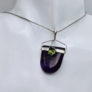 Sugilite Peridot Sterling Silver Oval Pendant | 1 1/2" Long | Purple Green | 1 |