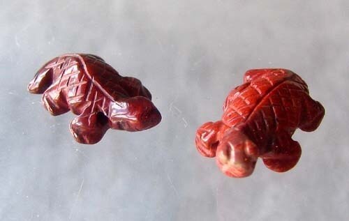 Captivating Carved Brecciated Jasper Lizard Beads | 27x15x7mm | Red - PremiumBead Primary Image 1