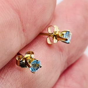 Blue Zircon 14K Gold 3mm Stud Round | 3mm | Blue | 1 Earrings