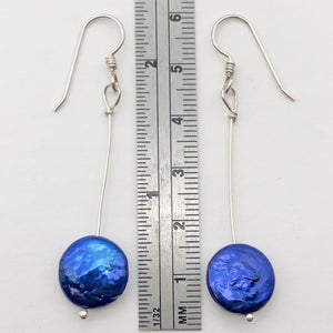Stunning Cobalt Blue Coin Pearl Drop Earrings in Sterling Silver - PremiumBead Alternate Image 5