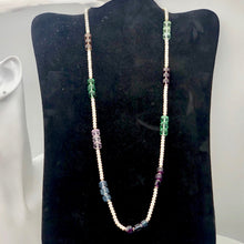 Load image into Gallery viewer, Elegant Tri-Color Fluorite Fresh Water Pearl Sterling Silver Necklace| 26 -28&quot; |
