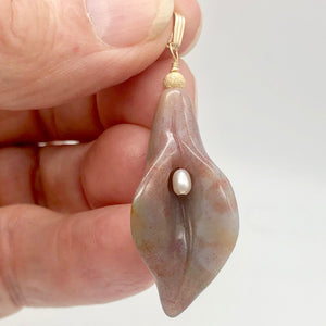 Lily! Fancy Jasper Carved Flower 14Kgf Pendant | 2" Long | Purple | Flower | - PremiumBead Alternate Image 2