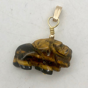 Tigereye Hand Carved Bison / Buffalo 14Kgf Pendant | 21x14x8mm (Bison), 5.5mm (Bail Opening), 1" (Long) | Gold/Brown - PremiumBead Alternate Image 3