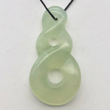 Load image into Gallery viewer, Carved Translucent Serpentine Infinity Pendant with Simple Black Cord 10821T | 46x24x7mm | Light Green - PremiumBead Primary Image 1
