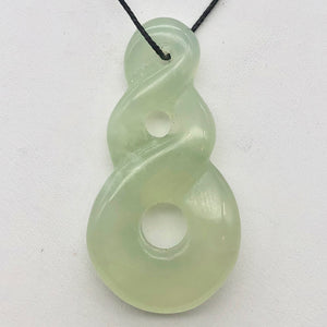 Carved Translucent Serpentine Infinity Pendant with Simple Black Cord 10821T | 46x24x7mm | Light Green - PremiumBead Primary Image 1