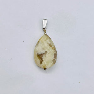 Feldspar Quartz Sterling Silver Oval Pendant | 1 3/4" Long | White Clear | 1 |