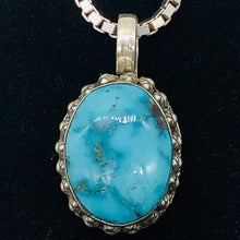 Load image into Gallery viewer, Turquoise Sterling Silver Native Oval Pendant | 1 1/4&quot; Long | Blue/Silver |
