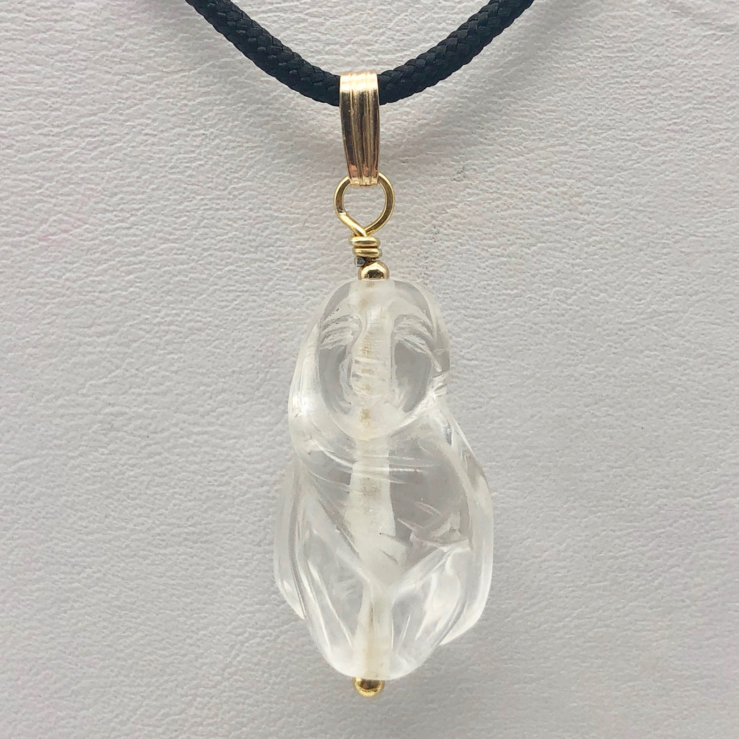 Hand Carved Quartz Female Laughing Buddha Pendant with 14k Gold Filled | 1 3/4