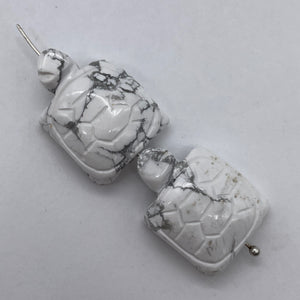 Hand Carved 2 White Howlite Turtle Beads | 23x18x10mm | White/Gray