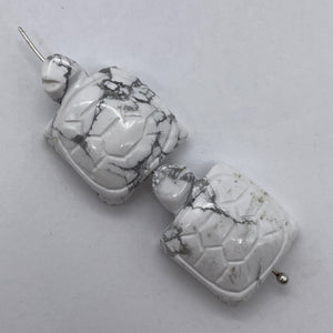 Hand Carved 2 White Howlite Turtle Beads