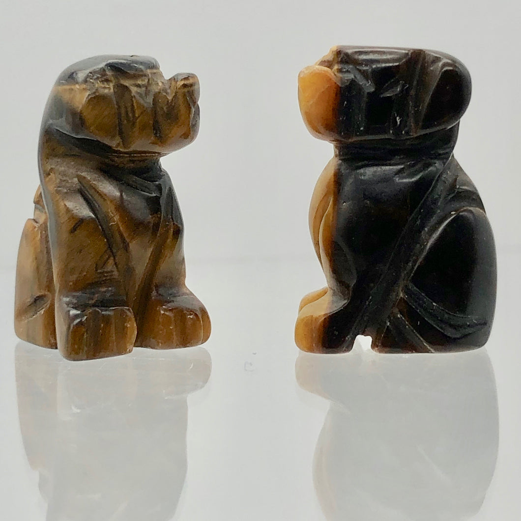 Faithful Puppy! 2 Tiger Eye Hand Carved Dog Beads | 22x15x15mm | Golden Brown