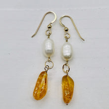 Load image into Gallery viewer, Topaz Pearl 14K Gold Filled Dangle Earrings | 2 1/4&quot; Long | Orange White | 1 |
