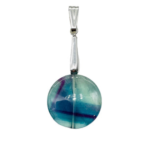 Fluorite Sterling Silver Striped Coin | 1 3/4" Long | Purple/Blue | 1 Pendant |