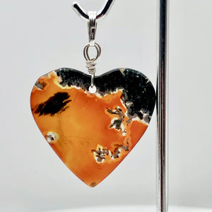Limbcast Agate Valentine Heart Silver Pendant | 1 1/2 Inch Long | Orange/Green |