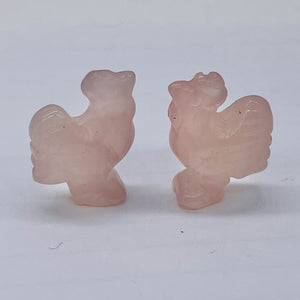 2 Cute Carved Rose Quartz Rooster Beads