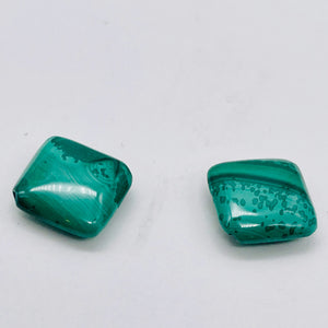 2 Superb Malachite 14x12mm Diagonal Square Coin Beads 10252