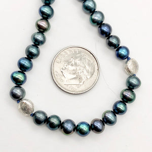 Dramatic Blue Rainbow Peacock Freshwater Pearl Sterling Silver Necklace 20 inch