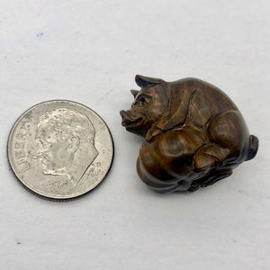 Intricately Carved Mom Pig Teak Ojime Netsuke Bead - PremiumBead Alternate Image 6