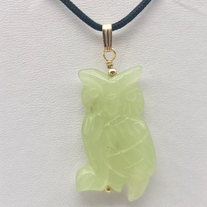 Serpentine Jade Owl Pendant Necklace|Semi Precious Stone Jewelry|14k Pendant