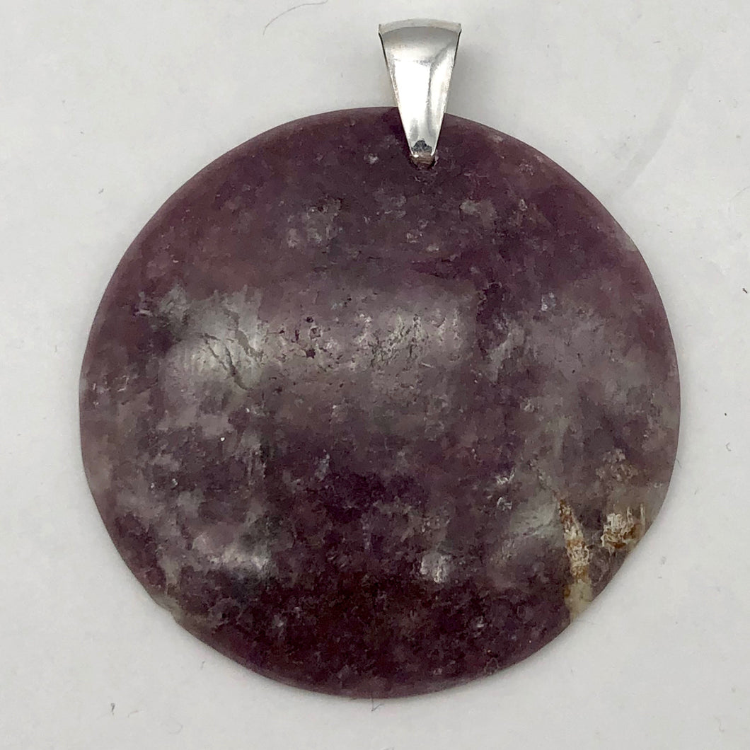 Natural Lepidolite Large Round Sterling Silver Pendant | 45mm | 2 1/16