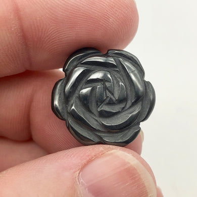 Bloomin' Carved Hematite Rose Flower Figurine Worry Stone | 21x7mm | Silver Black - PremiumBead Primary Image 1