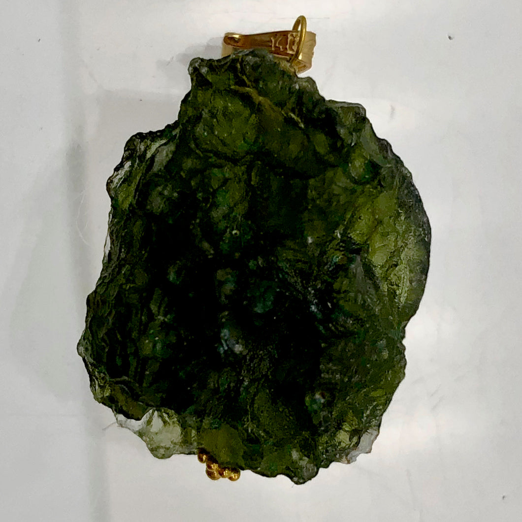 Other Worldly Green Moldavite Meteor Pendant |14k Gold Pendant | 1 1/8
