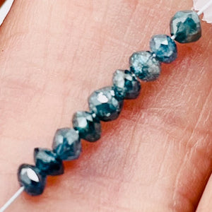 Blue Diamond Faceted Roundel Beads | 3-2.6mm | 9 Beads | ~1.0 carat |10597A
