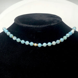Larimar and Pearl 19 inch Designer Necklace | 19" | Blue White Gold | Necklace