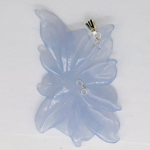 Hand Carved Blue Chalcedony Flower Sterling Silver Pendant! | 2 1/2" Long |