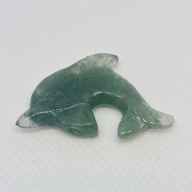 Carved Moss Agate Jumping Dolphin Bead | 35x25x5mm | Green - PremiumBead Primary Image 1