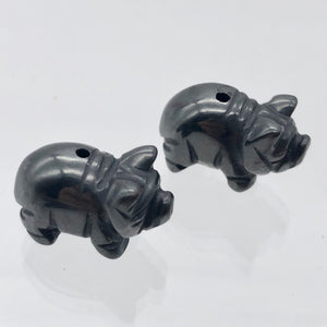 Oink 2 Carved Hematite Pig Beads | 21x13x9.5mm | Silvery Grey - PremiumBead Alternate Image 4