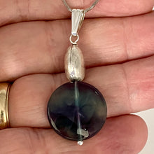 Load image into Gallery viewer, Fluorite Sterling Silver Striped Coin | 1 3/4&quot; Long | Blue/Purple | 1 Pendant |

