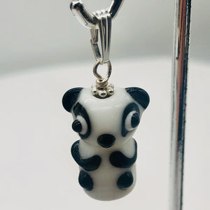 Lampwork Glass Sterling Silver Panda Pendant | 1 1/4" Long | White/Black | 1 |