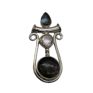 Quartz Labradorite Free Form Pendant | 2" Long | Blue Silver | 1 Pendant |