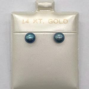 South Sea Pearl 14K Solid Gold Post Earrings | 6mm | Gray/Blue | 1 Pair |