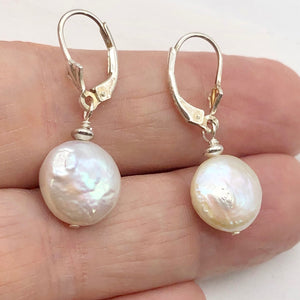 Creamy White Coin FW Pearl Lever Back Earrings | 1 1/4" Long | White | 1 Pair |