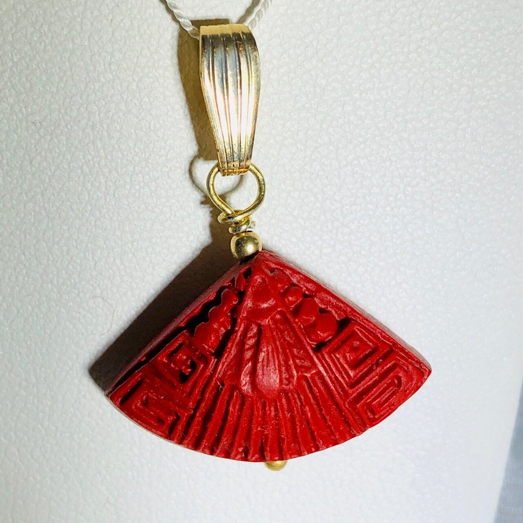 Hot! Hand Carved Red Cinnabar Fan and 12Kgf Pendant 507546G - PremiumBead Primary Image 1