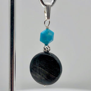 Hypersthene, Turquoise Drop Sterling Silver Pendant| 1 1/2" Long| Silvery, Blue|
