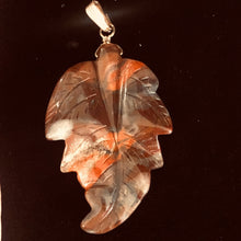 Load image into Gallery viewer, Carved Brecciated Jasper Leaf &amp; 14Kgf Pendant | 2 3/4&quot; long | Red | Leaf |
